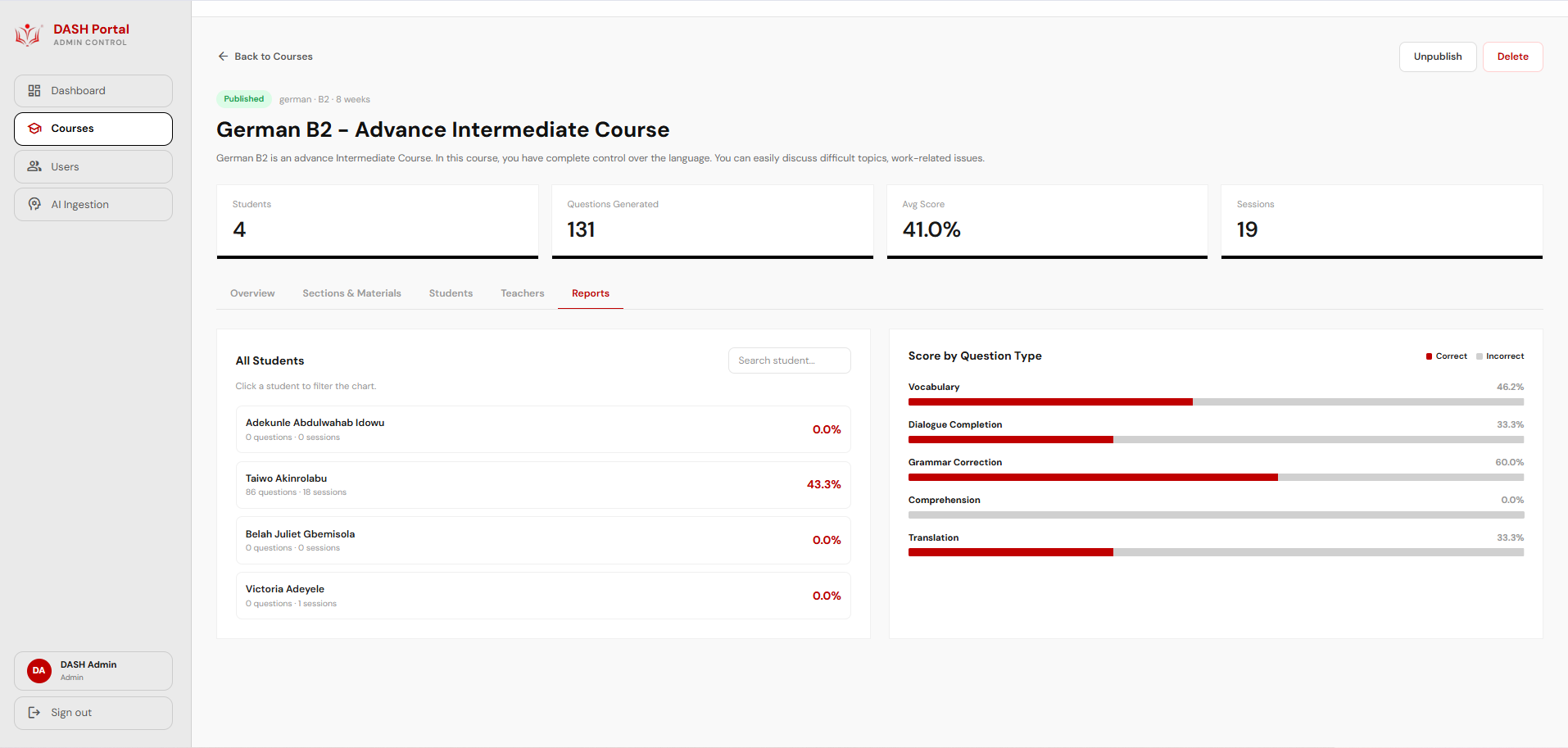 DASH Portal — AI Assessment Platform screenshot